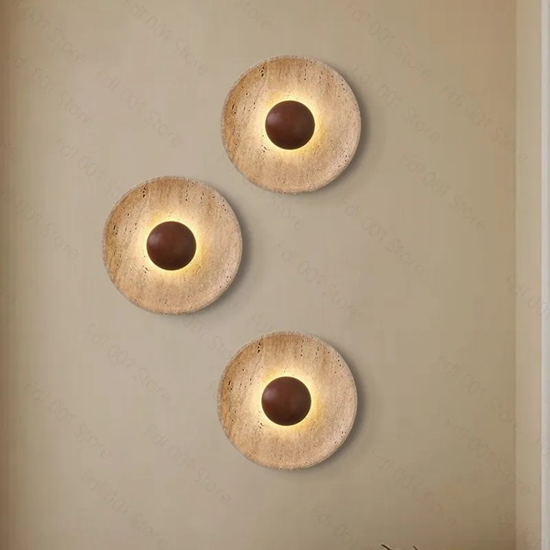 Mdoern Natural Stone Wall Light Sconce Dark Wood110-220v Atmosphere Lamp For Foyer Dining Room Bedroom Stairs Aisle