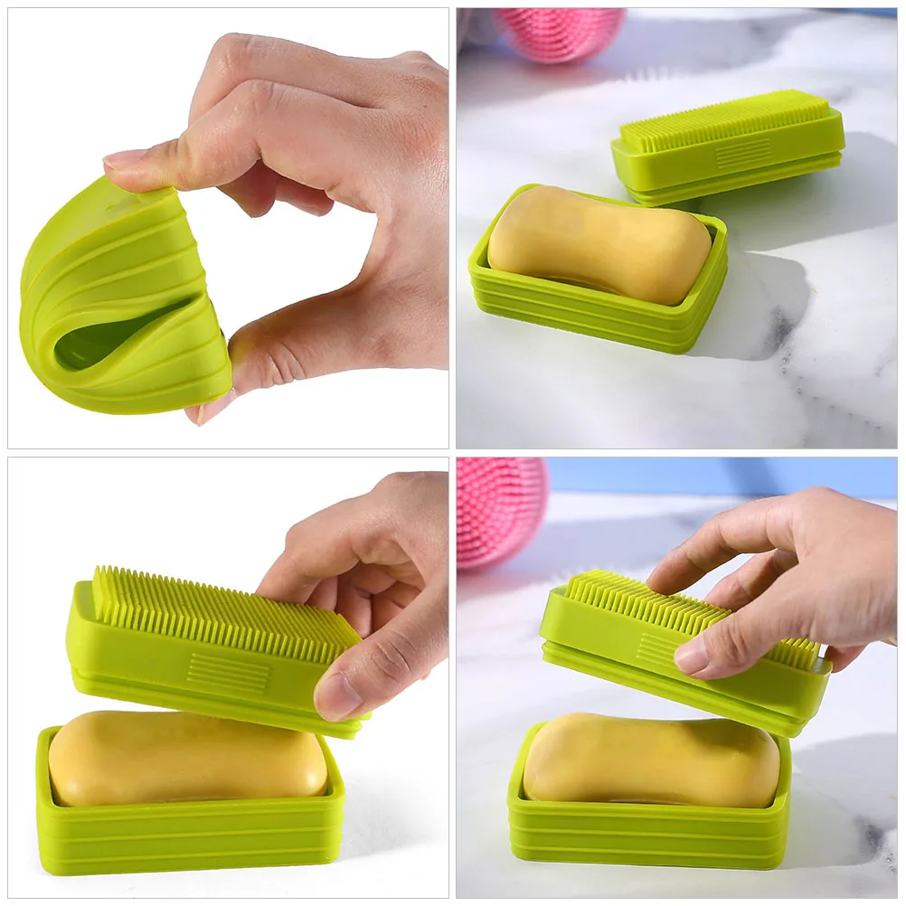 For Mil Silicone Soap Dish with Brush Loofah Sponge Body Box Multi-functional Case Home Exfoliator Silica Gel