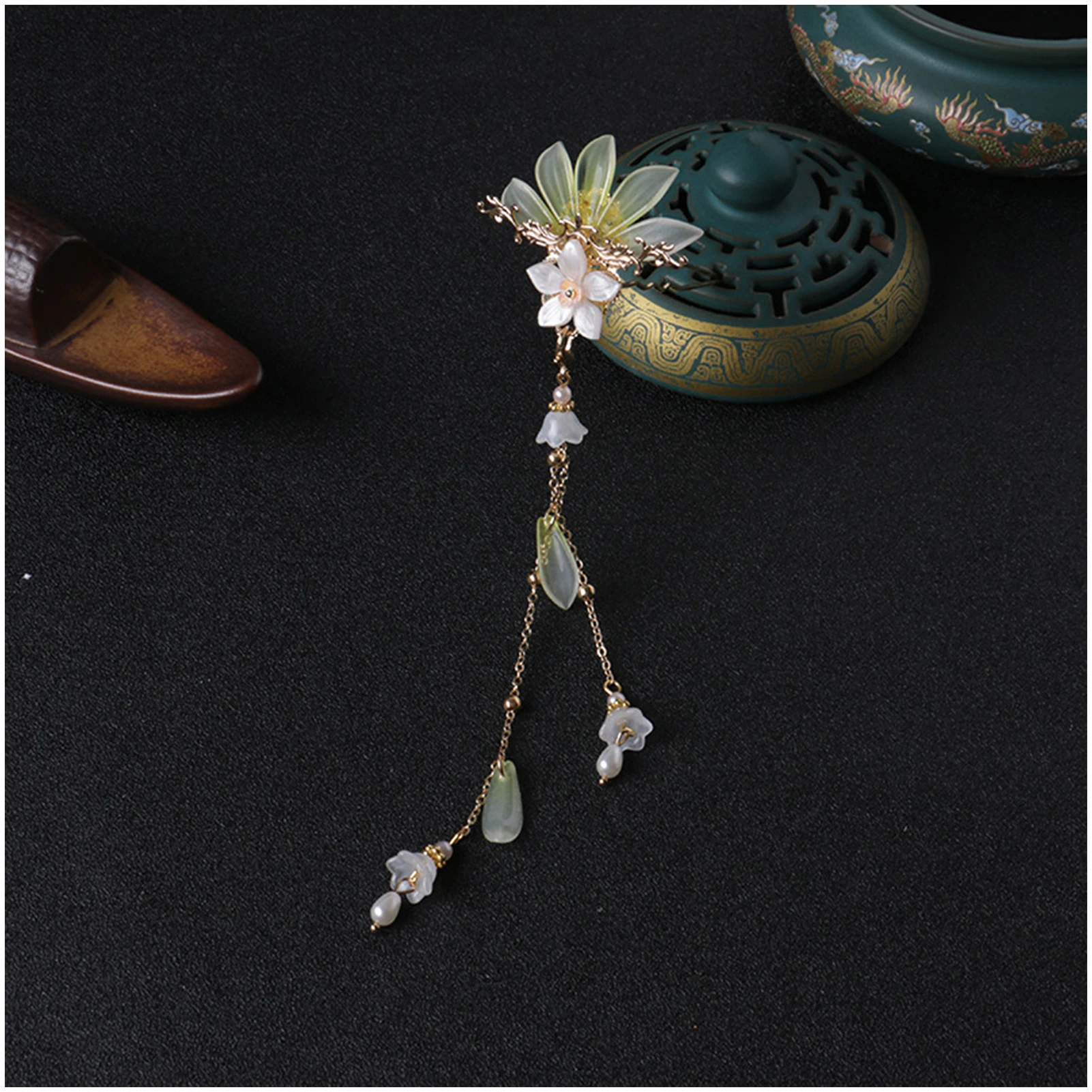 Handmade Hairpins Headgear Retro Hyacinth Headdress with Fringe for Party Cosplay Outfit Cloth Matching