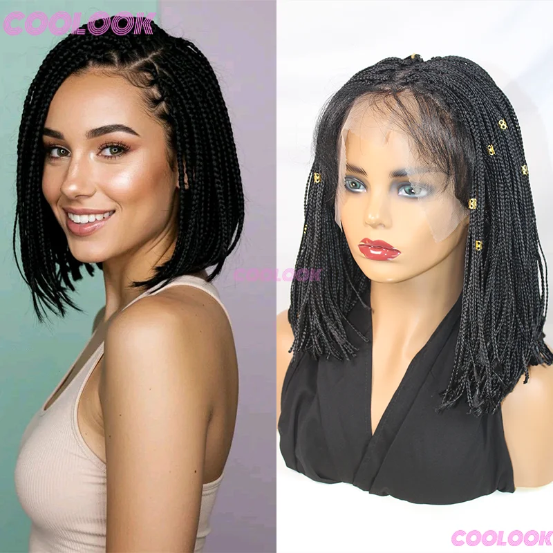 

12-дюймовый короткий боб, плетеный парик без узлов, коса в коробке, кружевной передний парик для чернокожих женщин, косичка, микро-парик, синтетические парики, коса, африканские парики