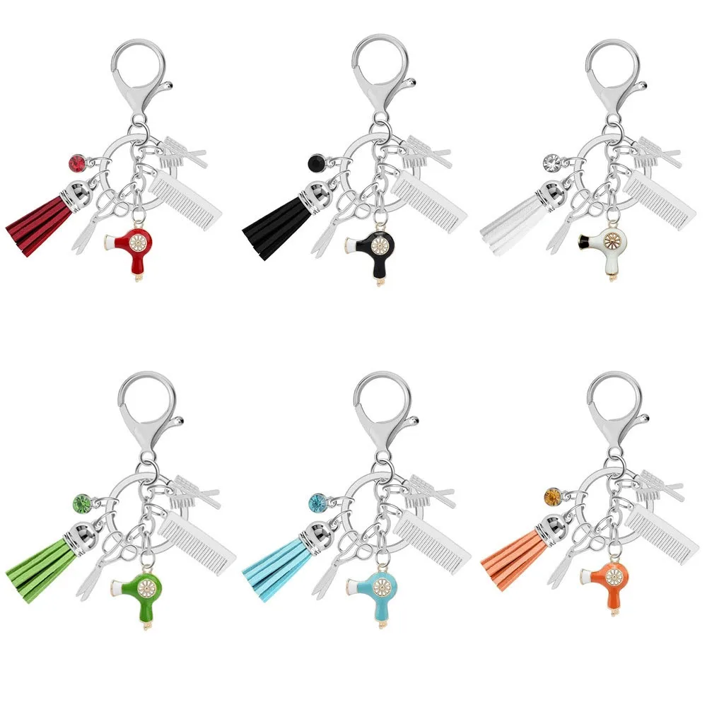 Hairstylist Keychain Scissors Comb Hair Dryer Key Ring Hair Salon Barber Shop Personalized Hairdressing Keychain Jewelry Gift