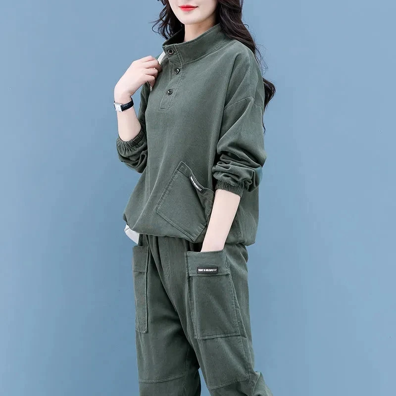 Oversized Women\'s Suit 2023 Spring Autumn Long sleeved Sweatshirt Sportswear Two-piece Loose Solid Female Casual Clothing Sets