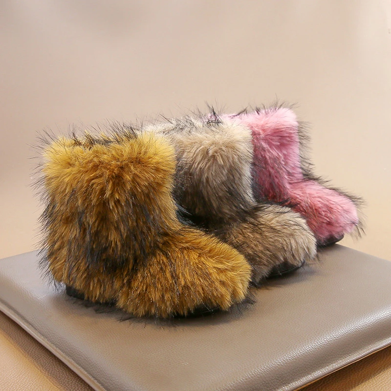 

Winter Kids Snow Boots New Toddler Short Boots Fashion Colorful Fluffy Plush Children Mid-calf Boot Warm Girls Boys Cotton Shoes