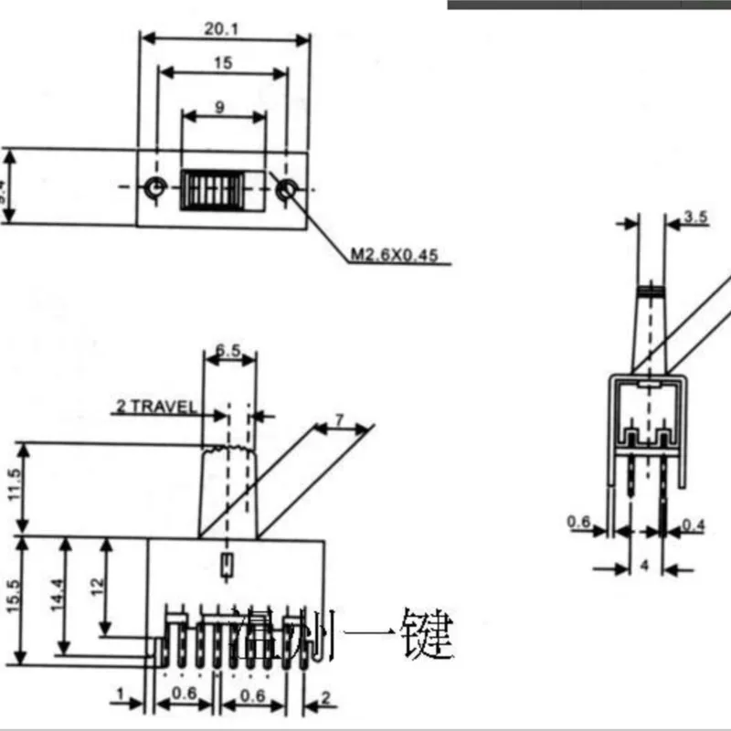 10PCS SS-62D02 6P2T Six pole double throw 2 position slide switch 18 pin DIP type with 4 fixed pin handle heights
