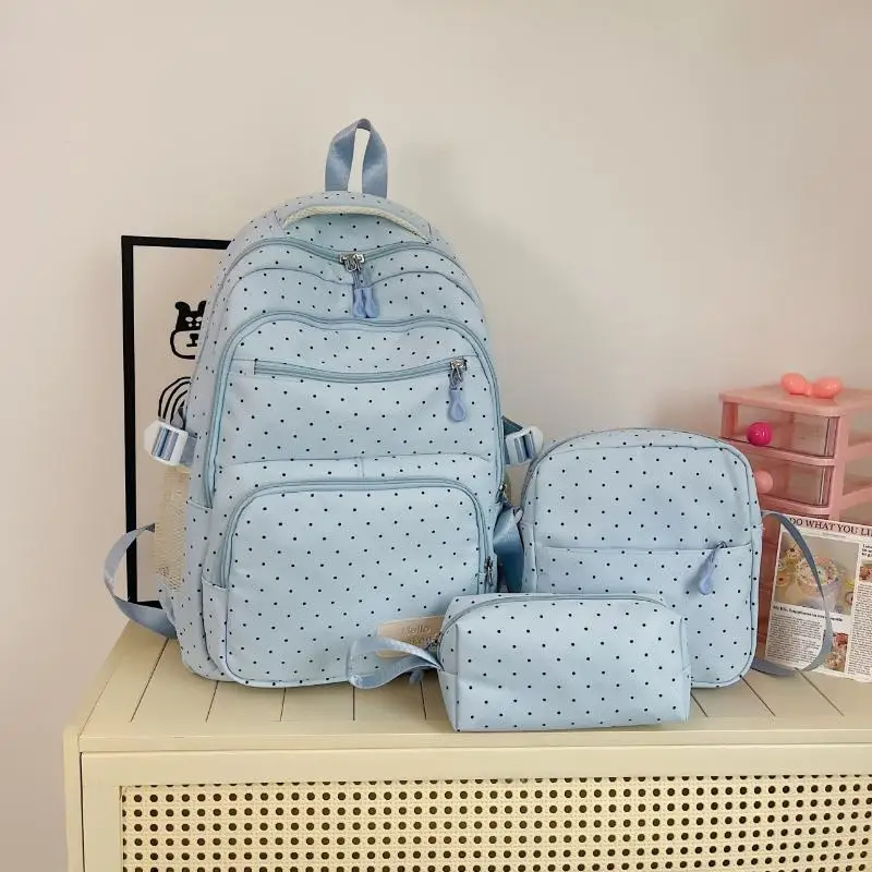 Nylon-Rucksack-Set mit Polka Dots, mehrere Fächer, Reißverschluss, Mädchen-Rucksack-Set, Aufbewahrung von Schreibwaren, Studentenrucksack, Mädchen-Geschenke – Detail 4