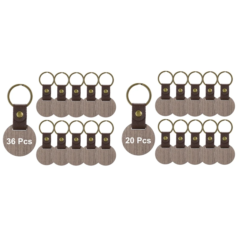 36Pcs Wood Keychain Blanks Personalized Keychain Tags Small Key Chain Bulk Walnut Laser Engraving