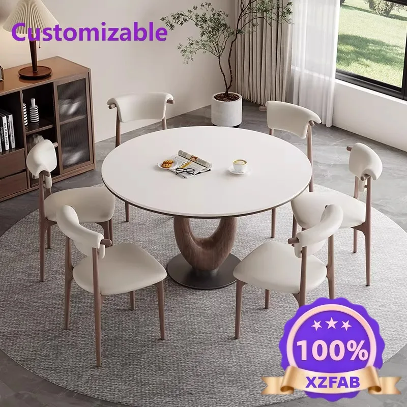 Factory Direct 2026 Solid wood rock slab round dining table Modern simple O-leg dining table Conference negotiation table Import
