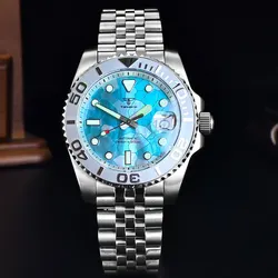 Tandorio-reloj mecánico NH35 para hombre, pulsera de lujo con esfera azul hielo, anillo de aniversario, 40mm, inserto de 38mm