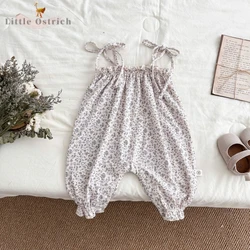 Newborn Baby Girl Cotton Floral Suspender Romper Infant Toddler Sweet Sleeveless Ruffle Jumpsuit Spring Autumn Baby Clothes3-18M