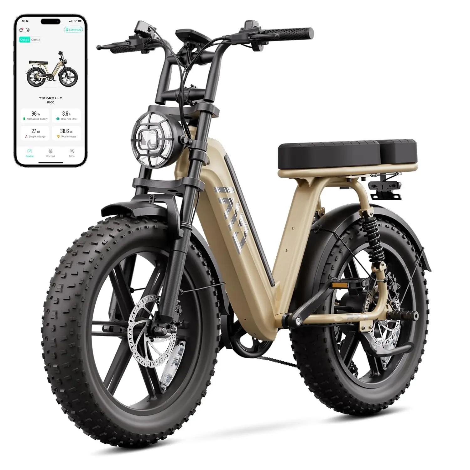 

750W 1500W Peak Electric Bike 48V 15Ah 60 Miles 20" All-Terrain Ebike Full Suspension Dual Seat 2-3 Speed, Customized