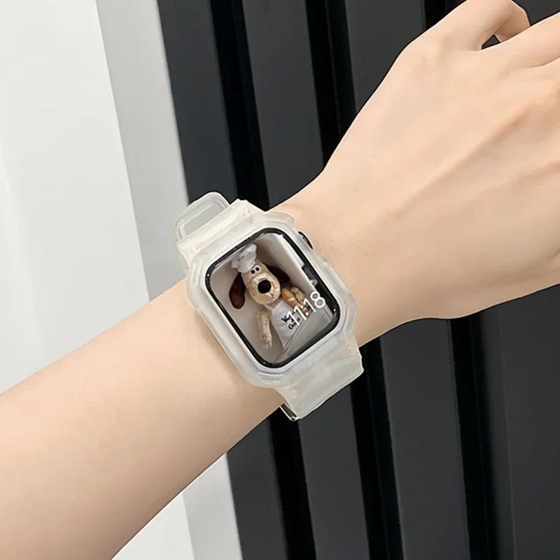 TPU Klares Armband+Gehäuse für Apple Watch Armband 44mm 40 41 45 38 42mm Transparentes Sport-Silikonarmband für iWatch Series 8 7 6 SE 5 4