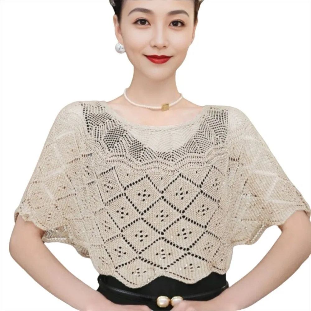 

Модная винтажная стильная вязаная шаль с искусственными воротниками, ажурная накидка на плечо, вязаная драпировка на плечо, весна-осень