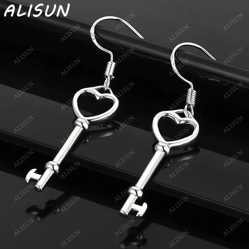 

ALISUN 925 Sterling Silver Love Key Earrings Drop Earrings For Women Fashion Jewelry Charm Grace Noble Wedding Accessories