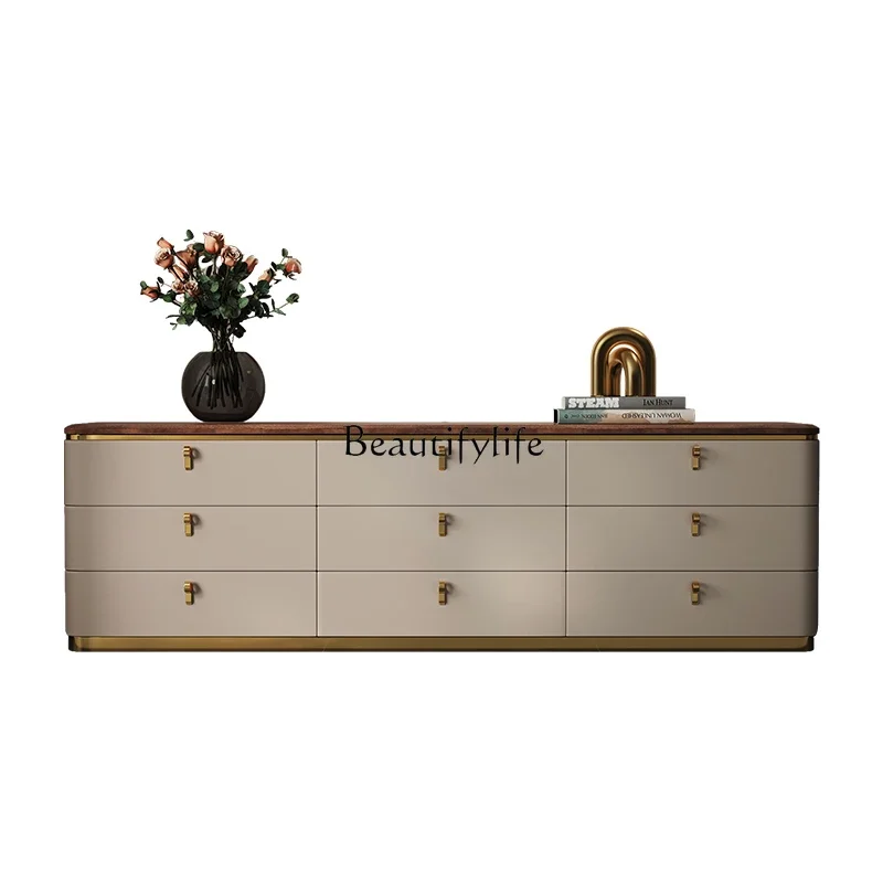 

ld14Italian minimalist TV cabinet light luxury walnut simple high-end floor solid wood locker