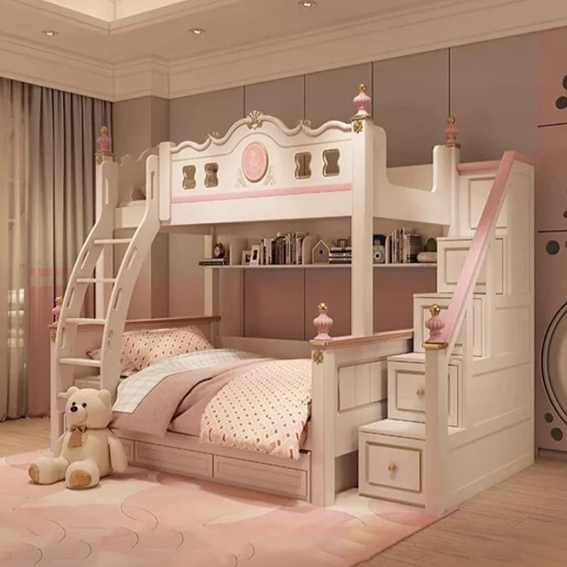 

135x190cm Sliding Loft Bunk Bed Frame With Drawer Storage Luxury Bases Master Bunk Kids Beds For White Girl Bedroom Furniture