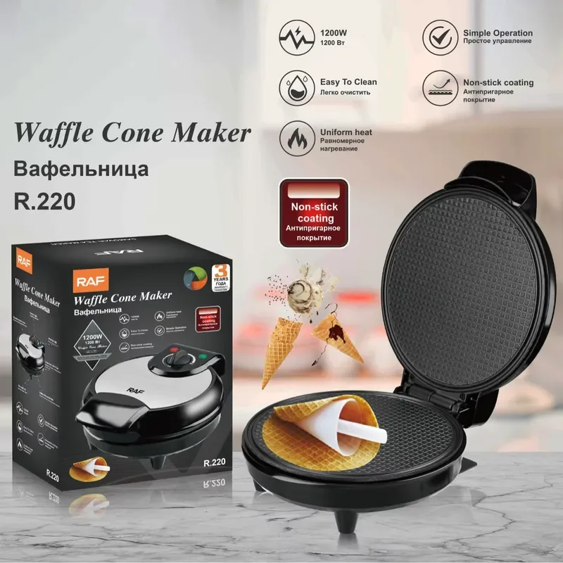 Electric Crepe Maker Machine Non Stick Pancake Pan Ice Cream Cone Roller Baker Kitchen Appliance for Crispy Egg Roll Waffle