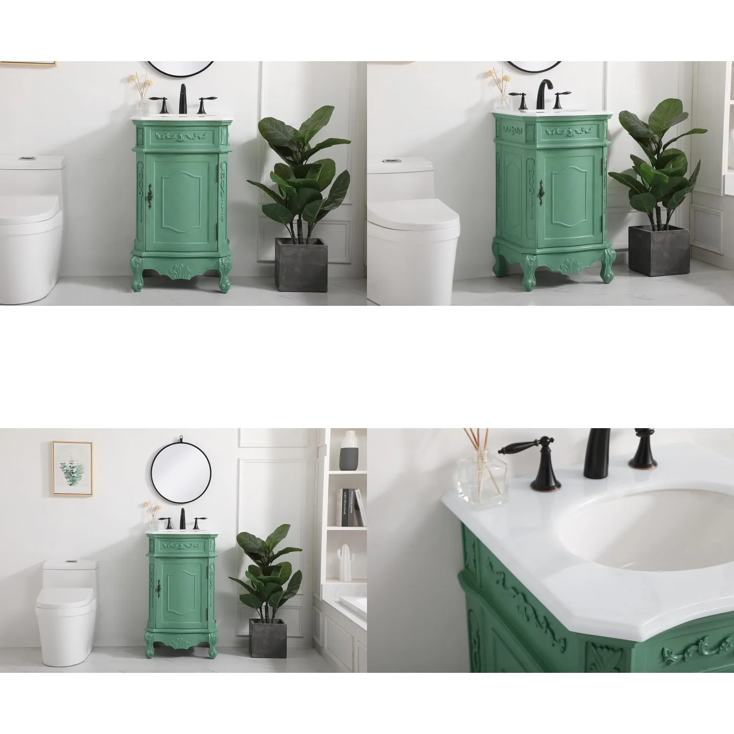 

21 Single Bathroom Vanity, with Engineered Marble Top Soft-Close, Vintage Mint, Customized