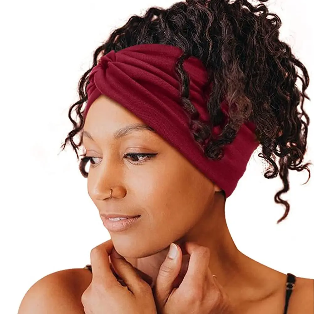 Boho Twisted Yoga Hair Bands Thick Head Wraps for Women Turban Wide Headbands Workout Headband