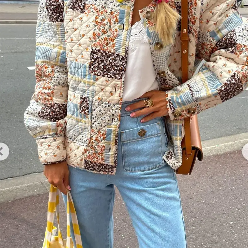 Women's clothing 2025 autumn and winter printing quilting cotton jacket cotton coat multi-color niche cotton clothes