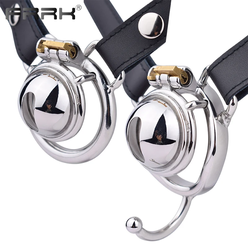 FRRK Hemisphere Chastity Cage Device with Harness PU Belt Lock Cock Erect Denial Sexual Pleasure BDSM Intimate Products 페니스링