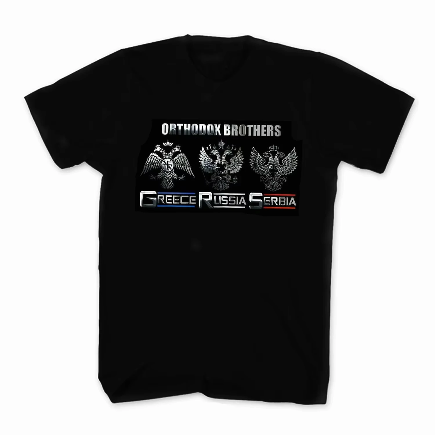 

Greece Russia Serbia Orthodox Brothers Double-headed Eagle Badge T Shirt New 100% Cotton Short Sleeve O-Neck Casual Mens T-shirt