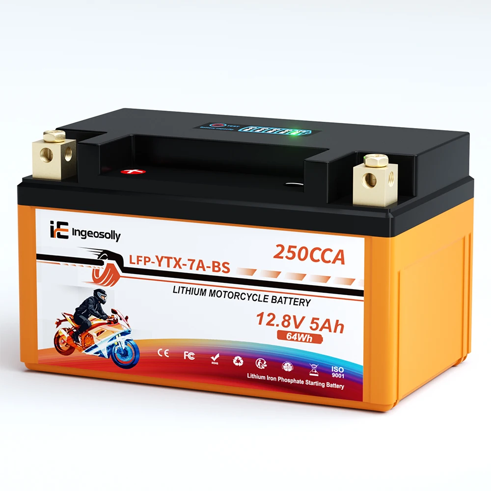Ingeosolly Motorcycle Battery 7A-BS 12V 5Ah CCA 250 LiFePO4 Starter Battery with BMS Voltage Display Rechargeable Maintenance for Yamaha Honda Suzuki