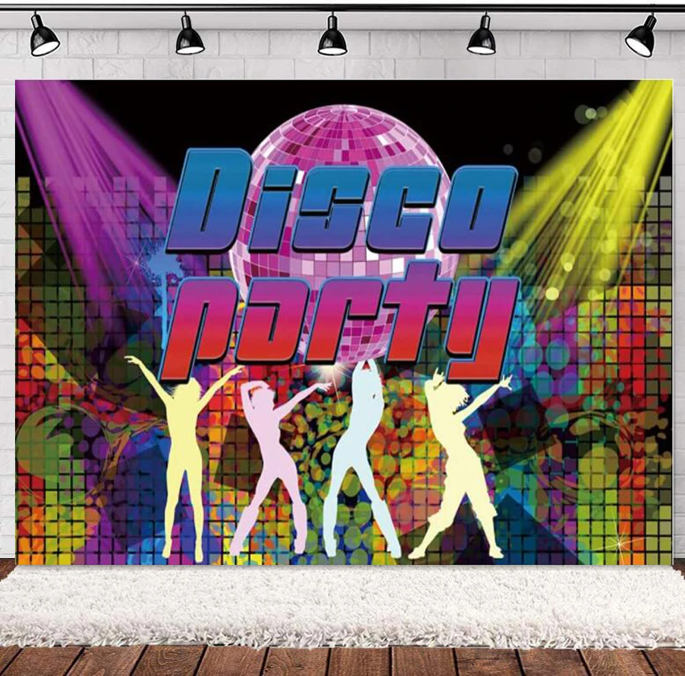 

Disco Photography Backdrop Shiny Colorful Neon Lights Ball Theme Party Banner Birthday Party Decoration Supplies Wall Background