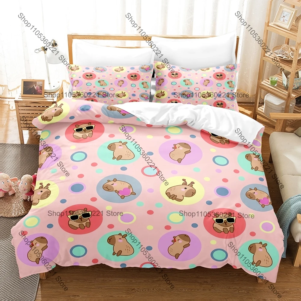 2026 Cartoon Capybara Bedding Set Single Twin Full Queen King Size Bed Set Adult Bedroom Duvetcover Sets Anime Bed Sheet Set