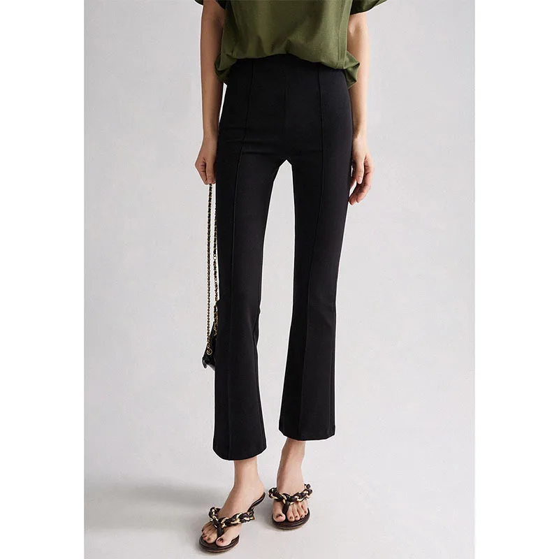 

Stretch Seam Midline Slimming Long Legs Elastic Flared Cropped Trousers