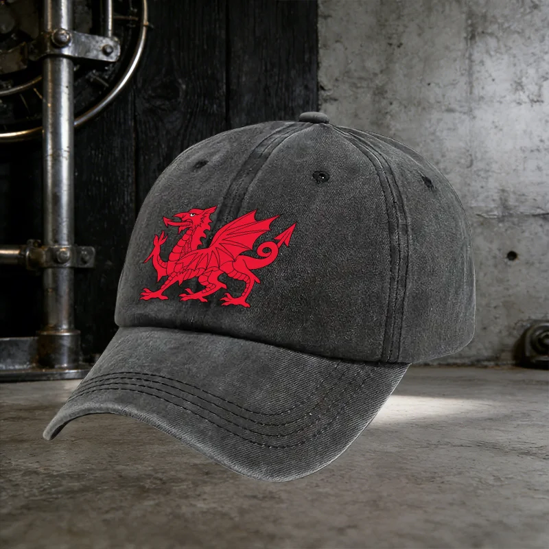 Welsh Red Dragon Baseball Cap Vintage Water-Washed Cotton Sun Hat Unisex Casual Outdoor Accessory