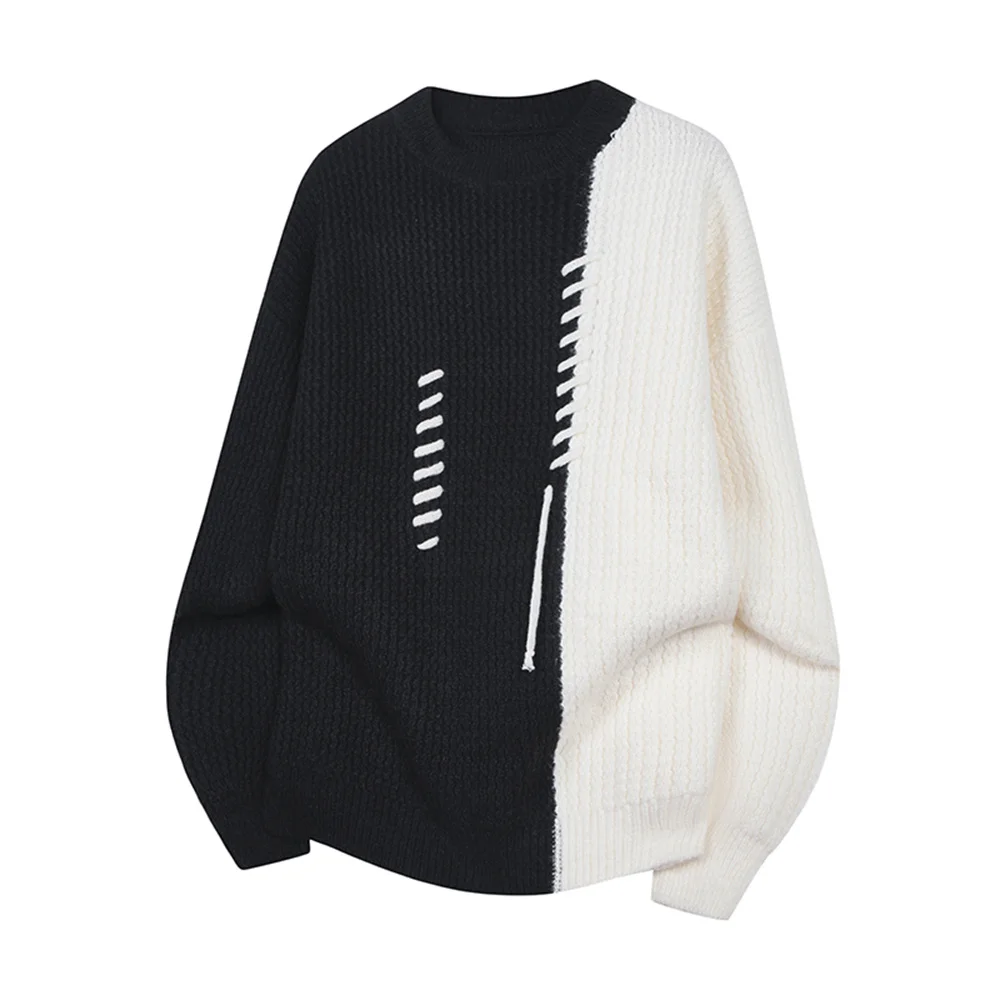 Korean Fashion Youth Sweater Autumn Winter Patchwork Woolen Knitted Pullover Sweaters Men Round-neck Base Layer Pullovers Shirts