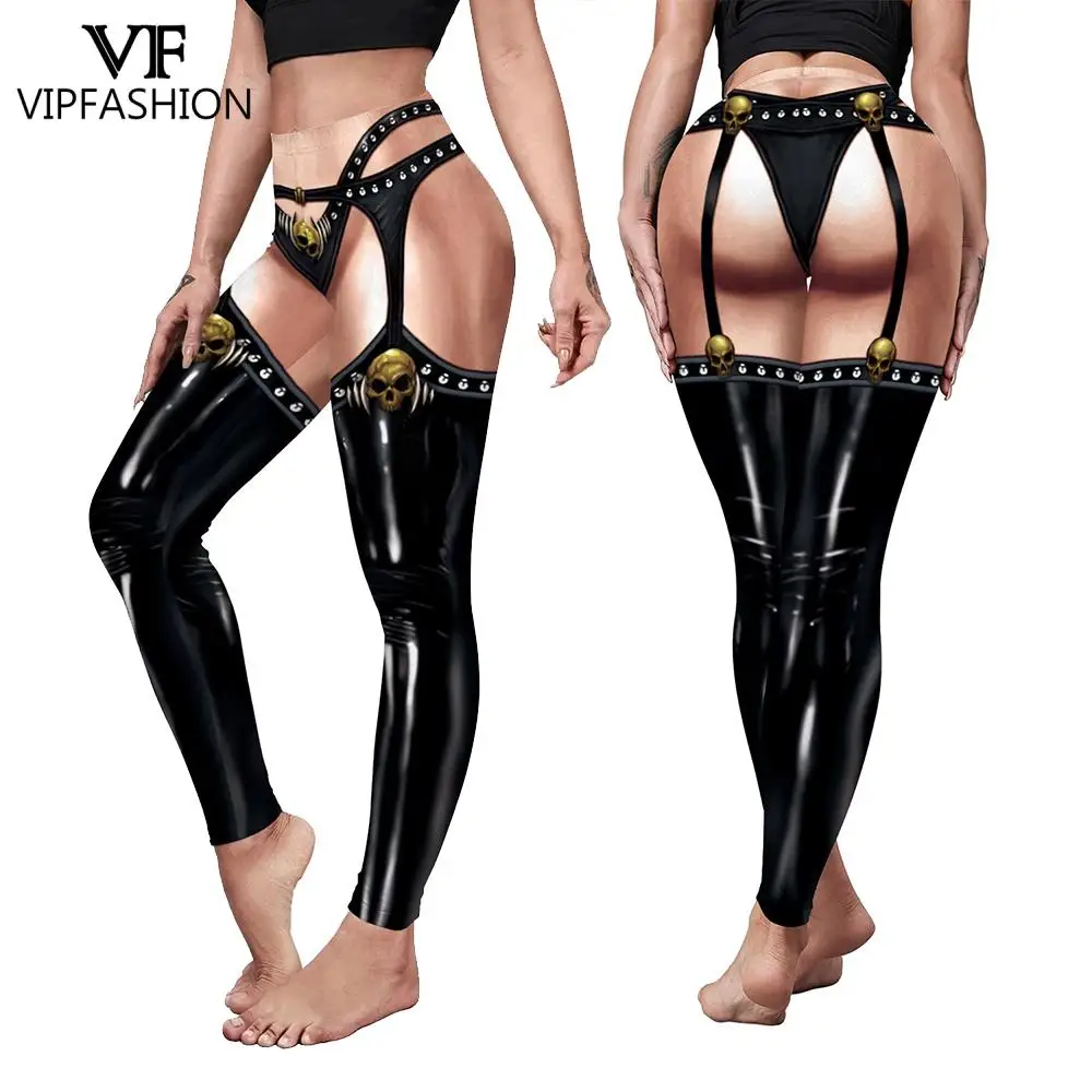 VIP FASHION-Leggings Cosplay d\'Halloween pour Femme, Pantalon Imprimé Tête de Mort 3D, Collants Minces et Sexy, Entraînement de Fitness, FjCarnaval