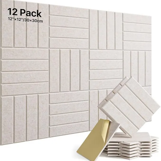 12Pcs Self-Adhesive Polyester Felt Sound Absorbing Board 30x30cm Soundproof Wall Panel For Home