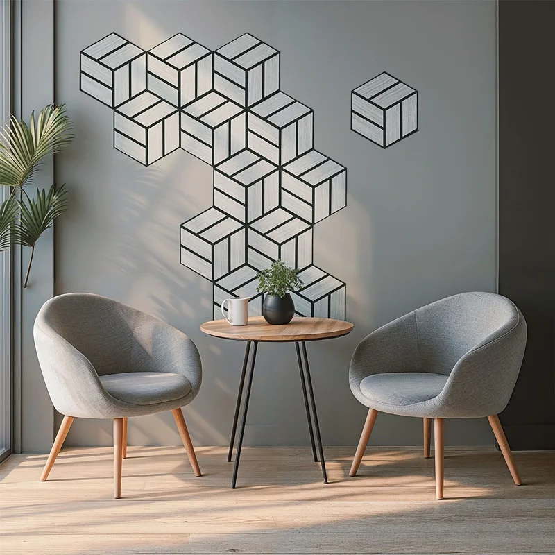 

Self-Adhesive 3D Wood Grain Hexagon Acoustic Panels High Density Sound Absorbing Panels Sound Proof Studio Treatment Tiles