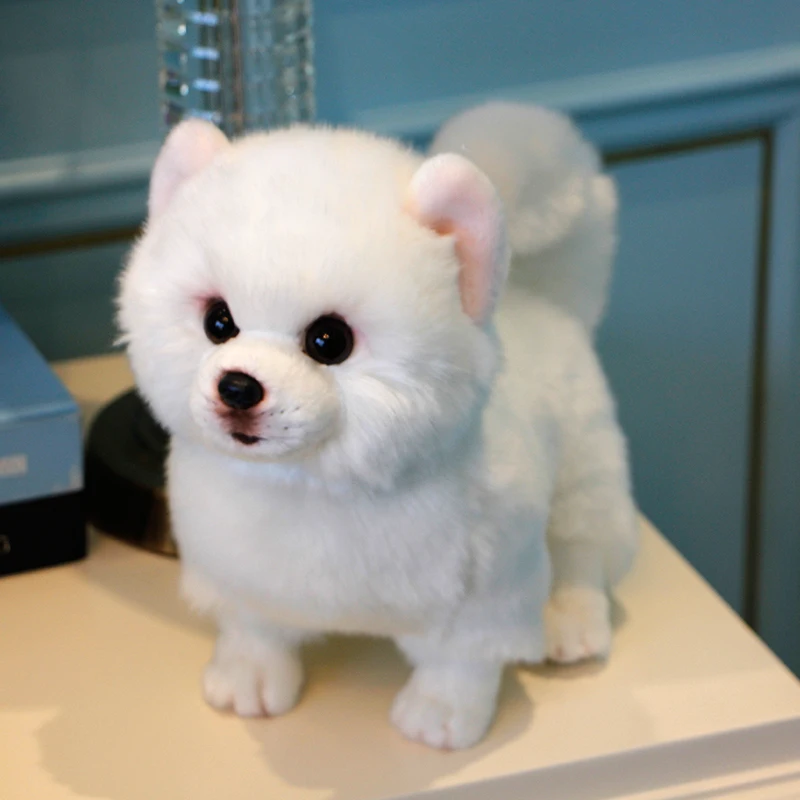 Plush Pomeranian Dog Doll Simulation Dog Stuffed Animal Toys Super Realistic Dog Toy For Pet Lovers Luxury Home Decor Snow White