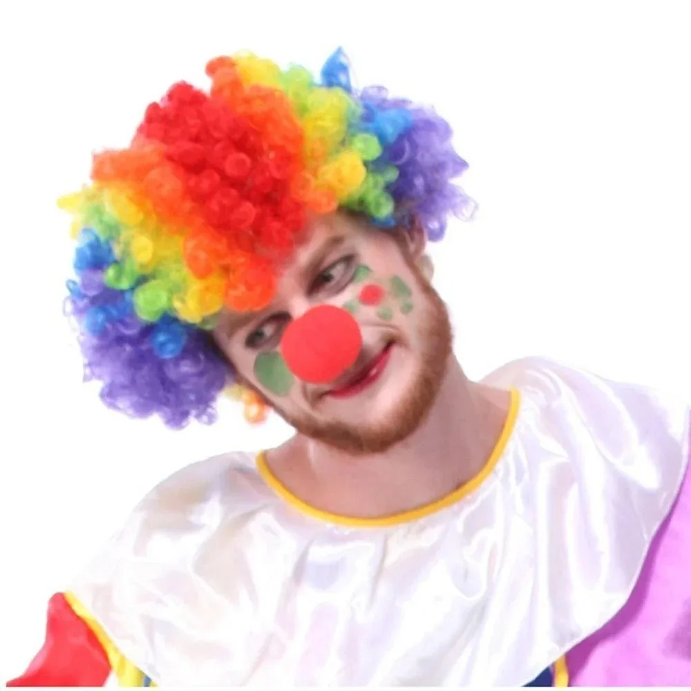 Afro Curly Clownวิกผมตลกเชียร์ลีดเดอร์วิกผมClown Propsฟุตบอลแฟนหยักวิกผมสังเคราะห์สําหรับประสิทธิภาพฮาโลวีนคอสเพลย์
