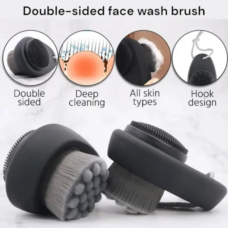 Double-Sided Face Brush 2-in-1 Exfoliating & Massage Tool Spa Wrist Washband Silicone Cleansing Brush For Deep Pore Clean