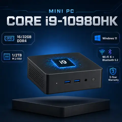 Windows 11, Intel Core I9 10980HK işlemci, 16GB/32GB RAM, 1TB SSD, WIFI 6, BT5.2, 4K HD özellikli MINI PC Bilgisayar, Oyun, Ofis ve Çalışma için.