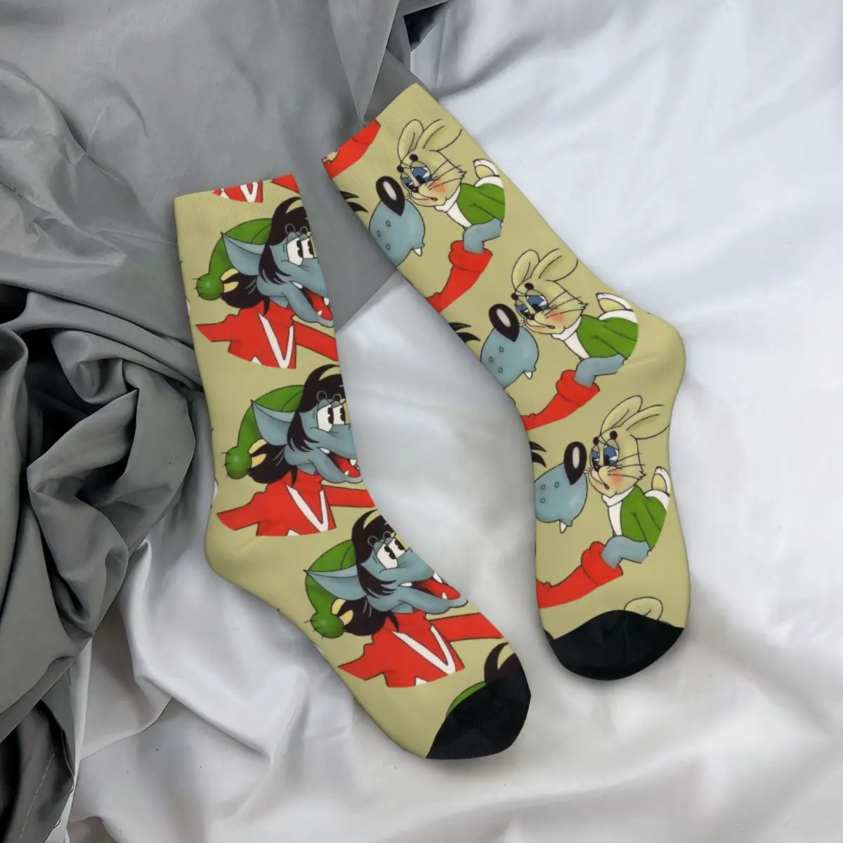 Happy Funny Men\'s Compression Socks Ein Classic Vintage Harajuku Nu Pogodi Wolf Rabbit Russian Soviet Cartoon Casual Crew Sock