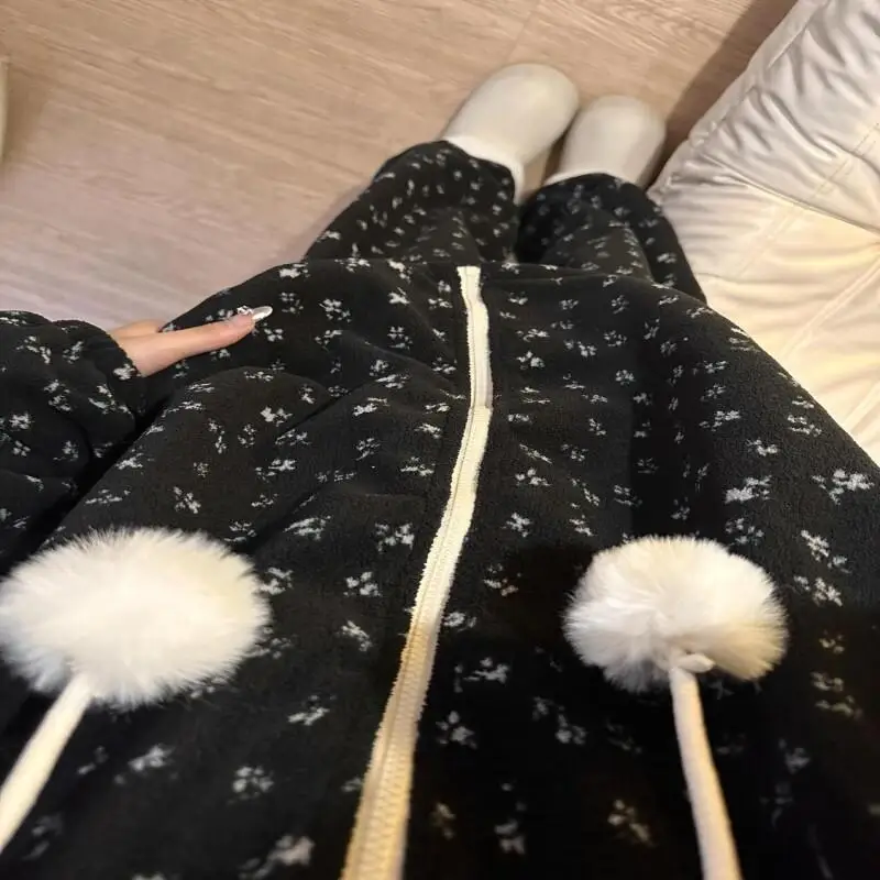 후드가 있는 파자마 세트 여성용 파자마 세트 여성용 따뜻한 겨울 파자마 패셔너블한 홈웨어, 귀엽고 부드러운 파자마 세트