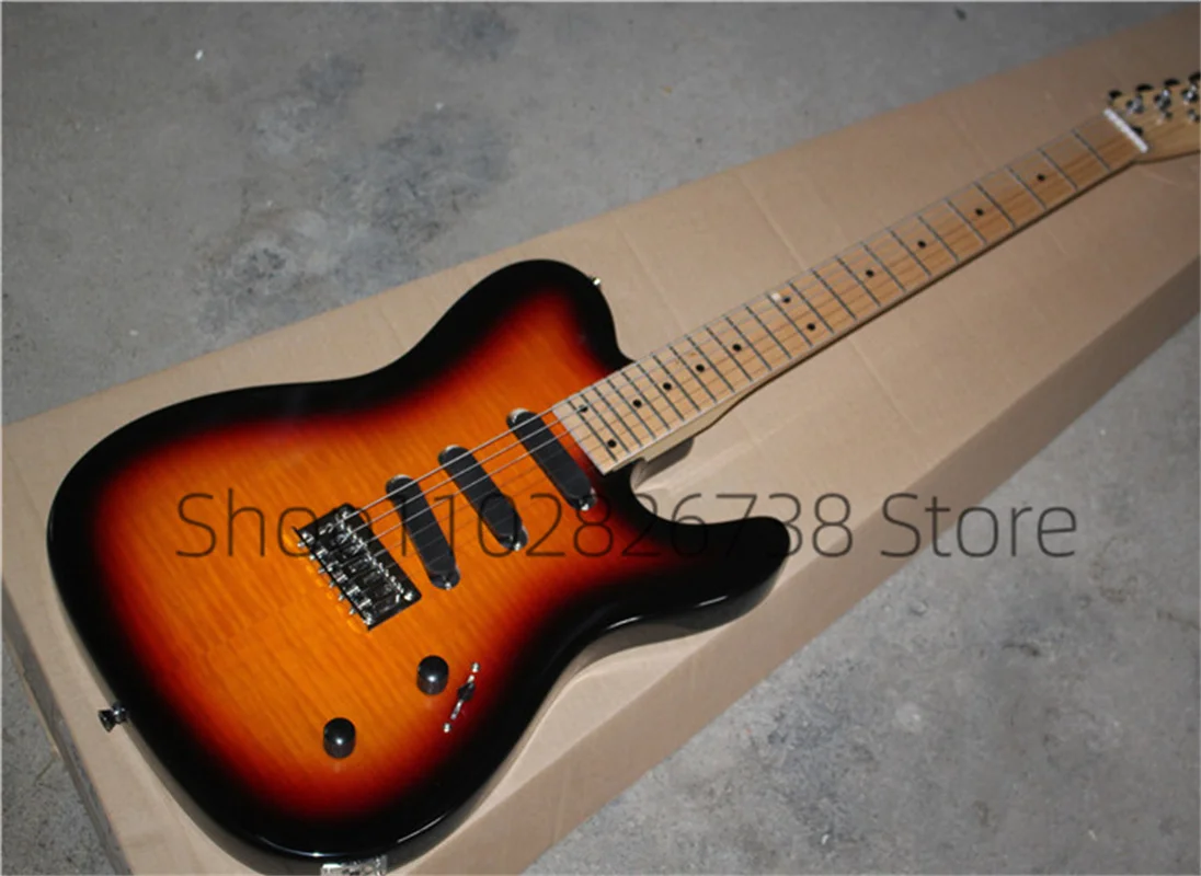 Classic Sunset  Electric Guitar Te Guitar Flamed Maple Top Maple Neck 24 Frets SSS Pickups Fixed Bridge   Factory Custom