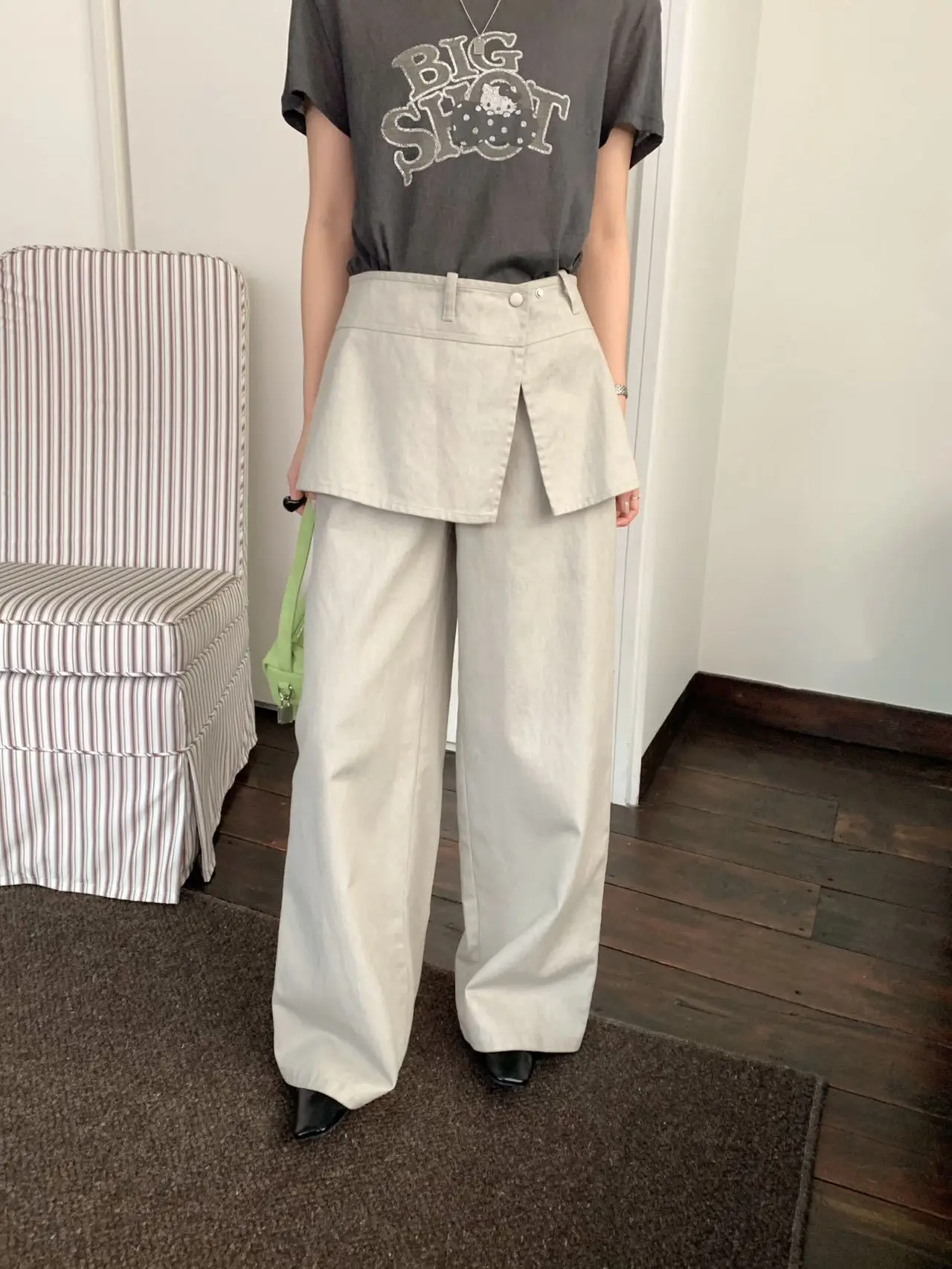 

Женские прямые брюки Lilian TE с широкими штанинами, весенние, для офиса, с высокой талией, в корейском стиле, универсальный дизайн