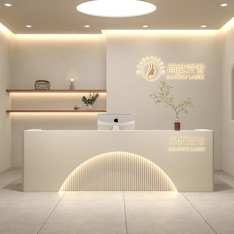 Beauty Salon Clothing Store Beige Cashier Counter Bar Yoga Studio Modern Front Desk Reception Desk