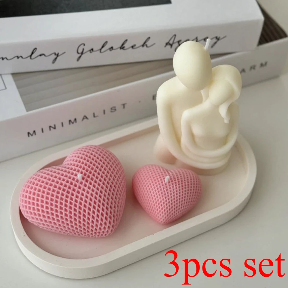3pcs/set Embracing Couple Candles Silicone Molds S/L Weaving Love Resin Mould Set DIY Mesh Heart Gypsum Making Tools Home Decor
