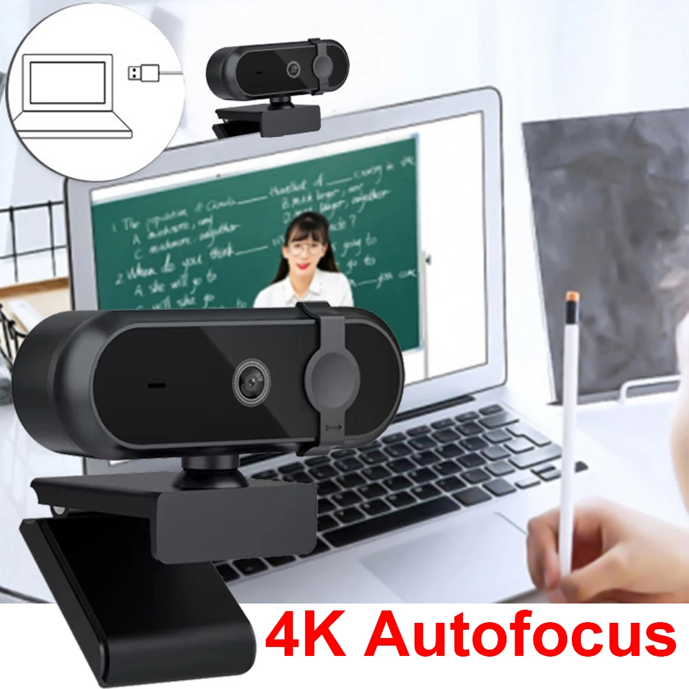 

4K 2K Autofoucs Microphone Webcam 30fps Full HD for Gamer Live Video Calling Online Meeting Driver Free USB Plug Privacy Cover
