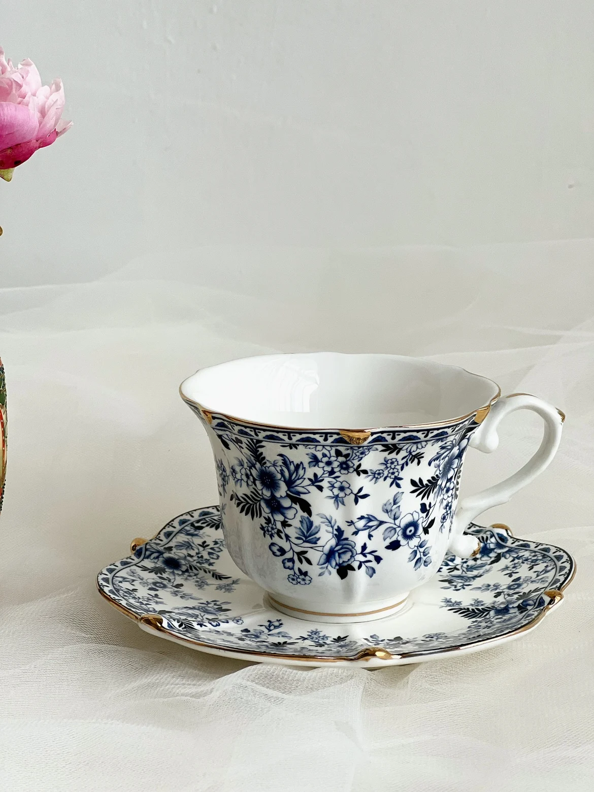 

Elegant Blue Flower White Ceramic Coffee Cup