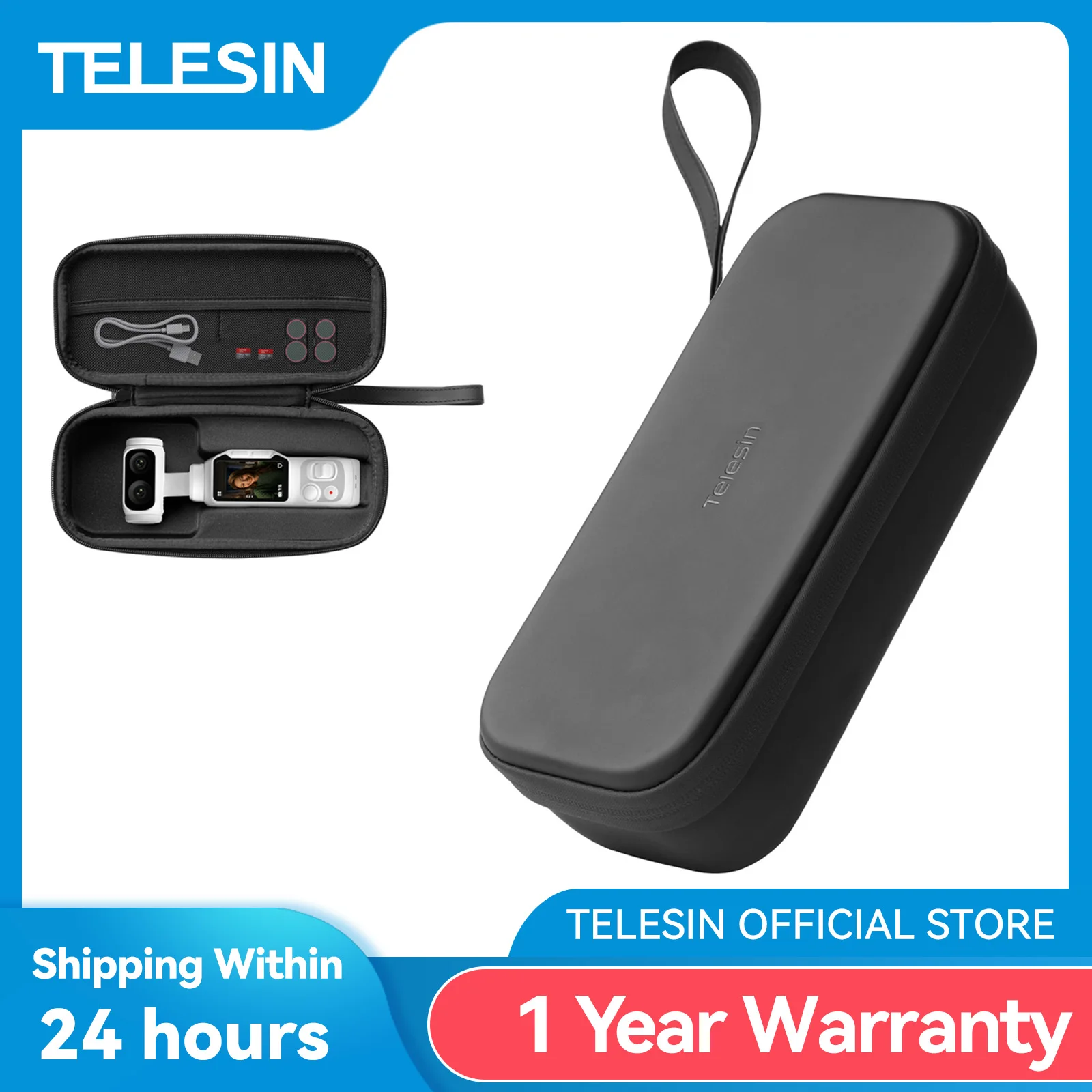 TELESIN Storage Protection Waterproof Bag for DJI OSMO Pocket 4P Insta360 Luna Ultra Gimbal Camera Carrying Case PU Camera Bag