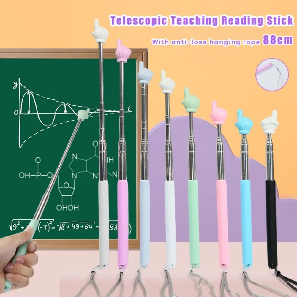 Stainless Steel Teaching Pointer Telescopic Rod 88CM Finger Reading Sticks with Hanging Rope Finger Design