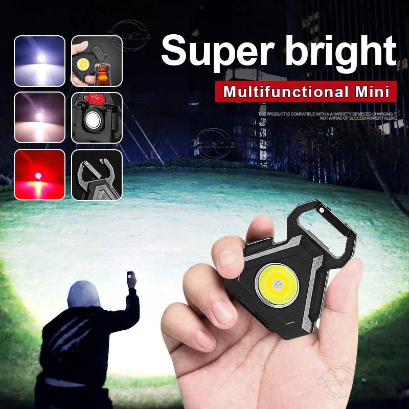 38g Super Bright Multifunctional Mini Flashlight Strong Magnetic Adsorption Keychains Light COB Portable Rechargeable Led Lamp