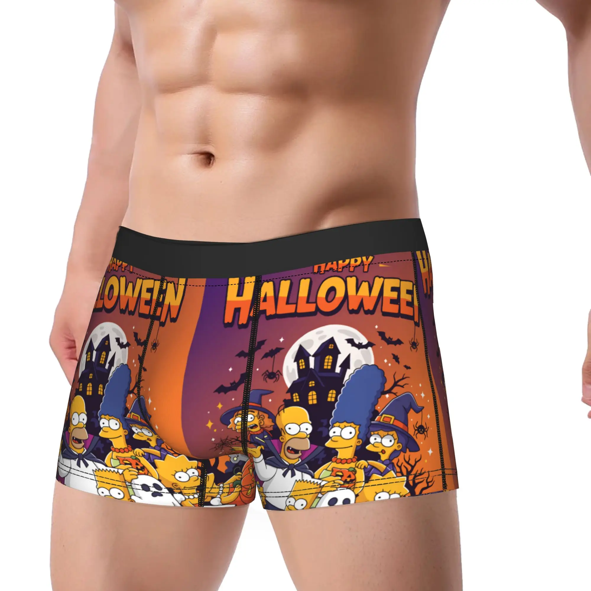 Funny S-Simpsons Happy Halloween Spooky Family Boxershorts Pouch Underwear Quality Printed Boxer Brief Man Underpants Plus Size